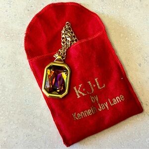 Kenneth Jay Lane KJL Vintage VTG Gold Tone Necklace Heliotrope Pendant 1990s